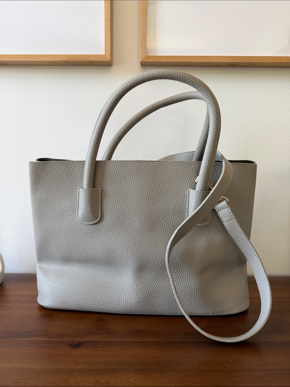 Angela Roi Pebbled Tote in Light Gray with Removable Strap